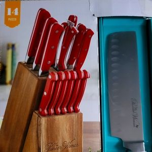 The pioneer woman cutlery set with wooden storage block